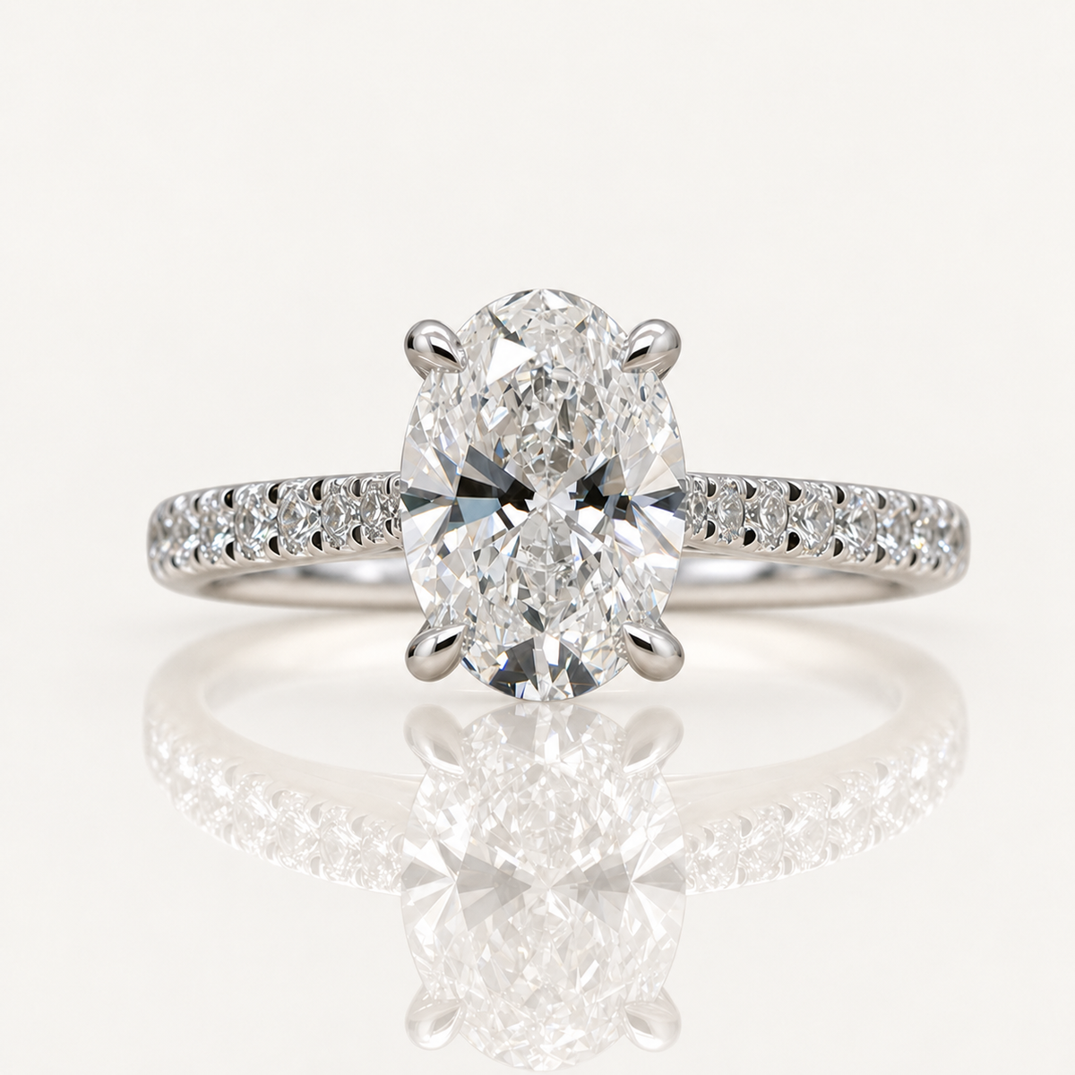 Lily | 1.52ct Oval Lab Grown Diamond Solitaire Ring | Diamond Set Band | 18ct White Gold