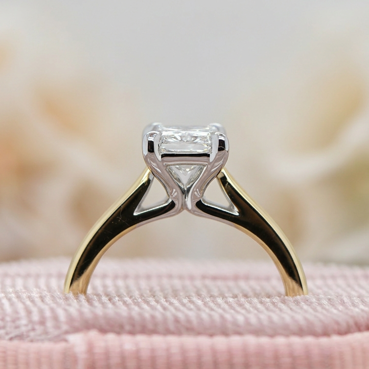 Lola | 1.08ct Radiant Cut Lab Grown Diamond Solitaire Engagement Ring | 18ct Yellow & White Gold
