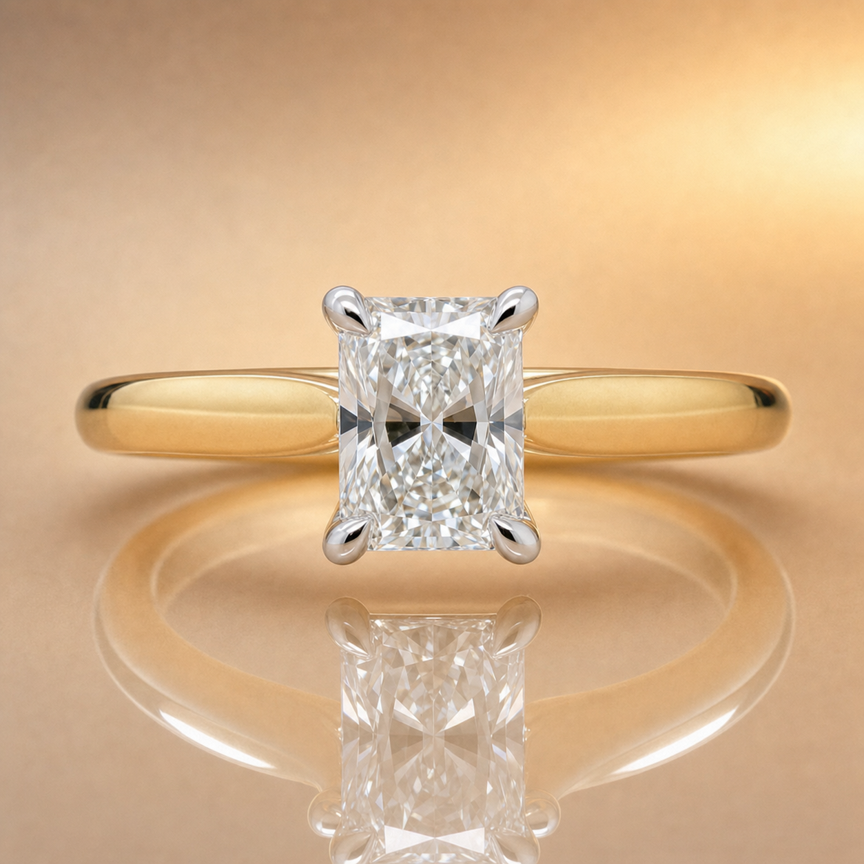 Lola | 1.08ct Radiant Cut Lab Grown Diamond Solitaire Engagement Ring | 18ct Yellow & White Gold