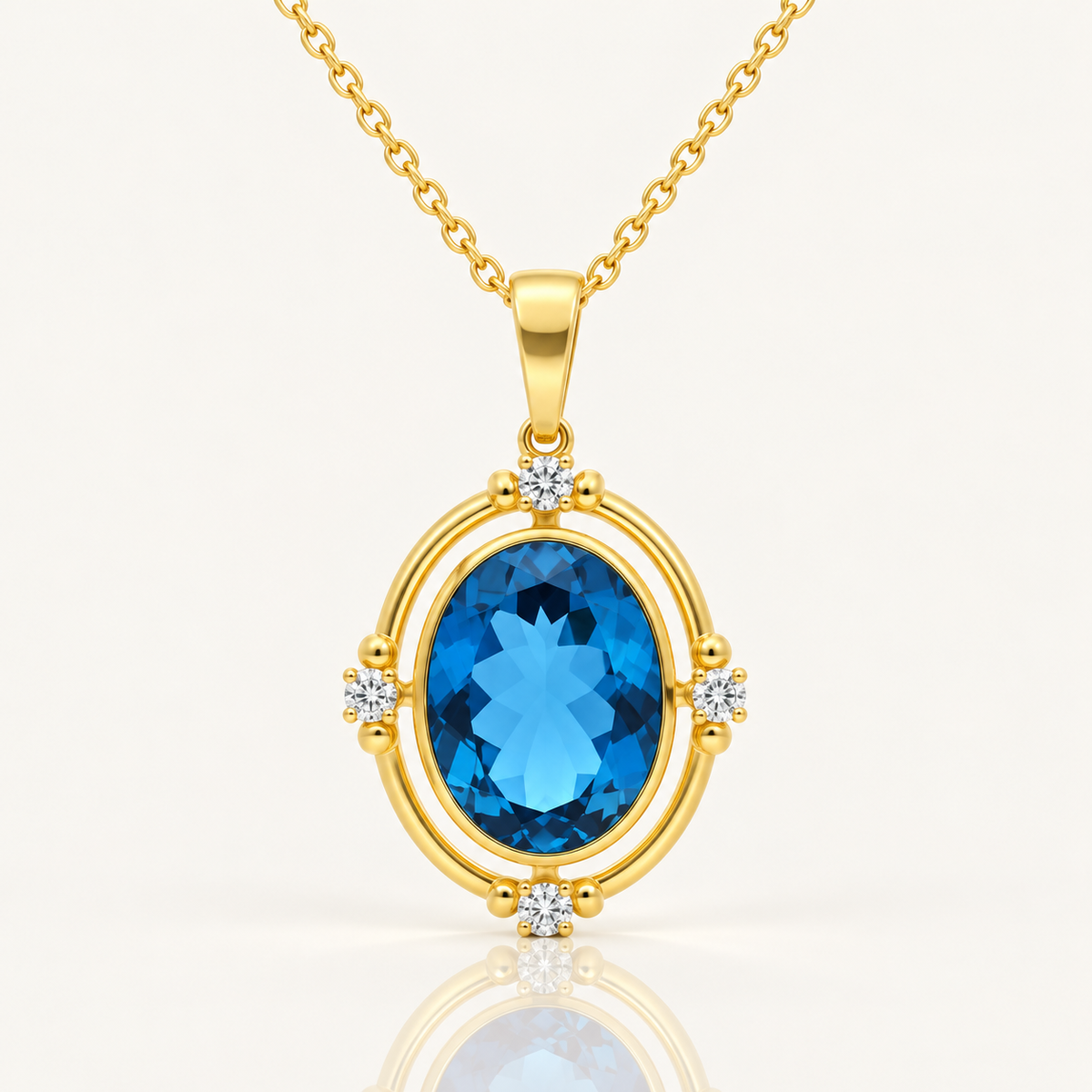 London Blue Topaz & Lab Grown Diamond Pendant | 9ct Yellow Gold