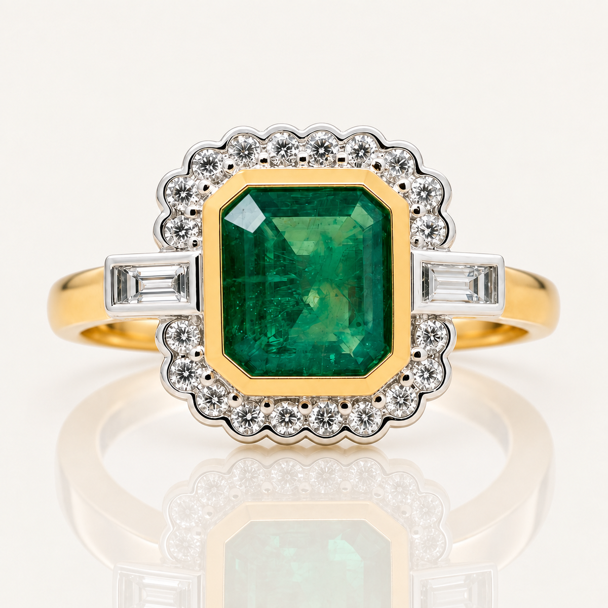 Maya | Emerald & Diamond Ring | 18ct Two-Tone Gold
