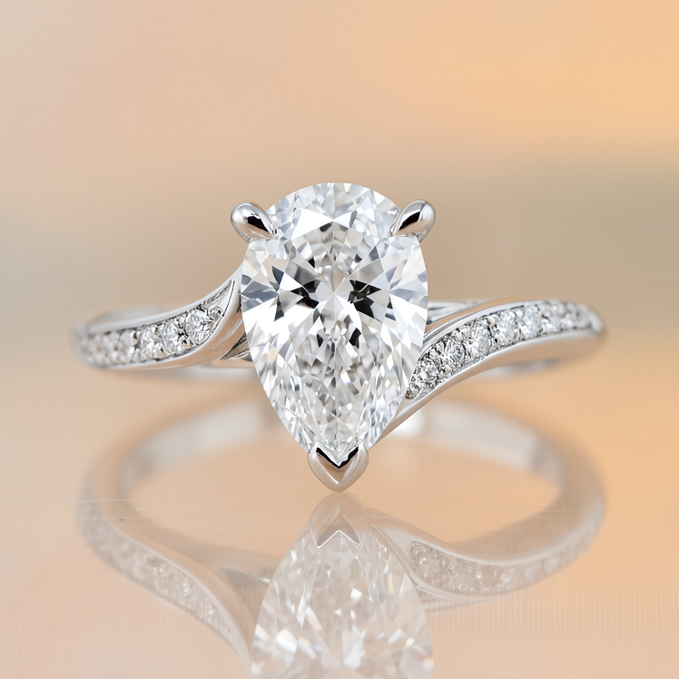 Monique | 2.01ct Pear Cut Lab Grown Diamond Engagement Ring | Twist Diamond Band | 18ct White Gold