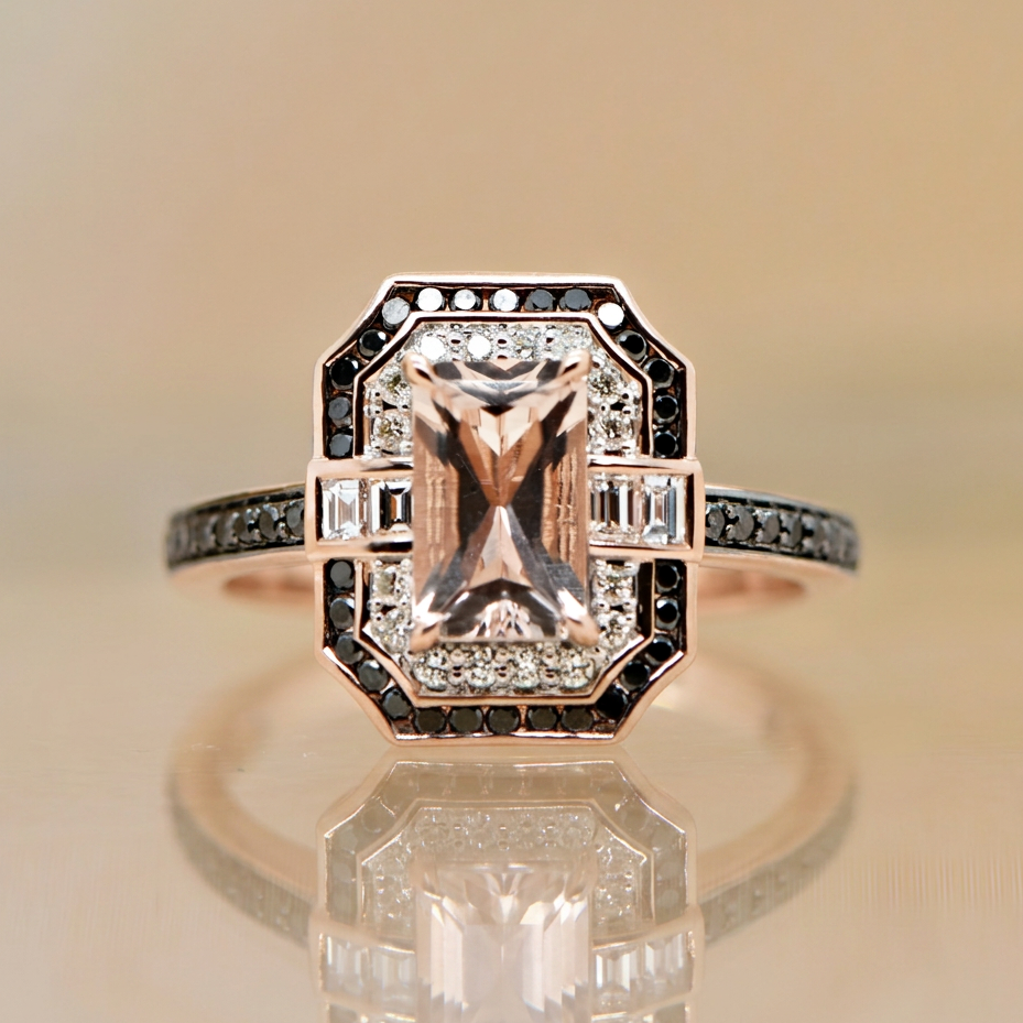 Morganite & Black/White Diamond Ring