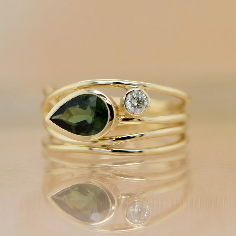 'NILA' GREEN TOURMALINE & LAB GROWN DIAMOND RING