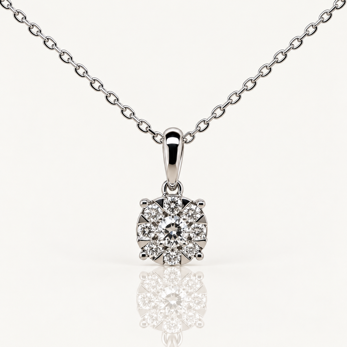 Natural Diamond Cluster Pendant | 0.25ct | 9ct White Gold