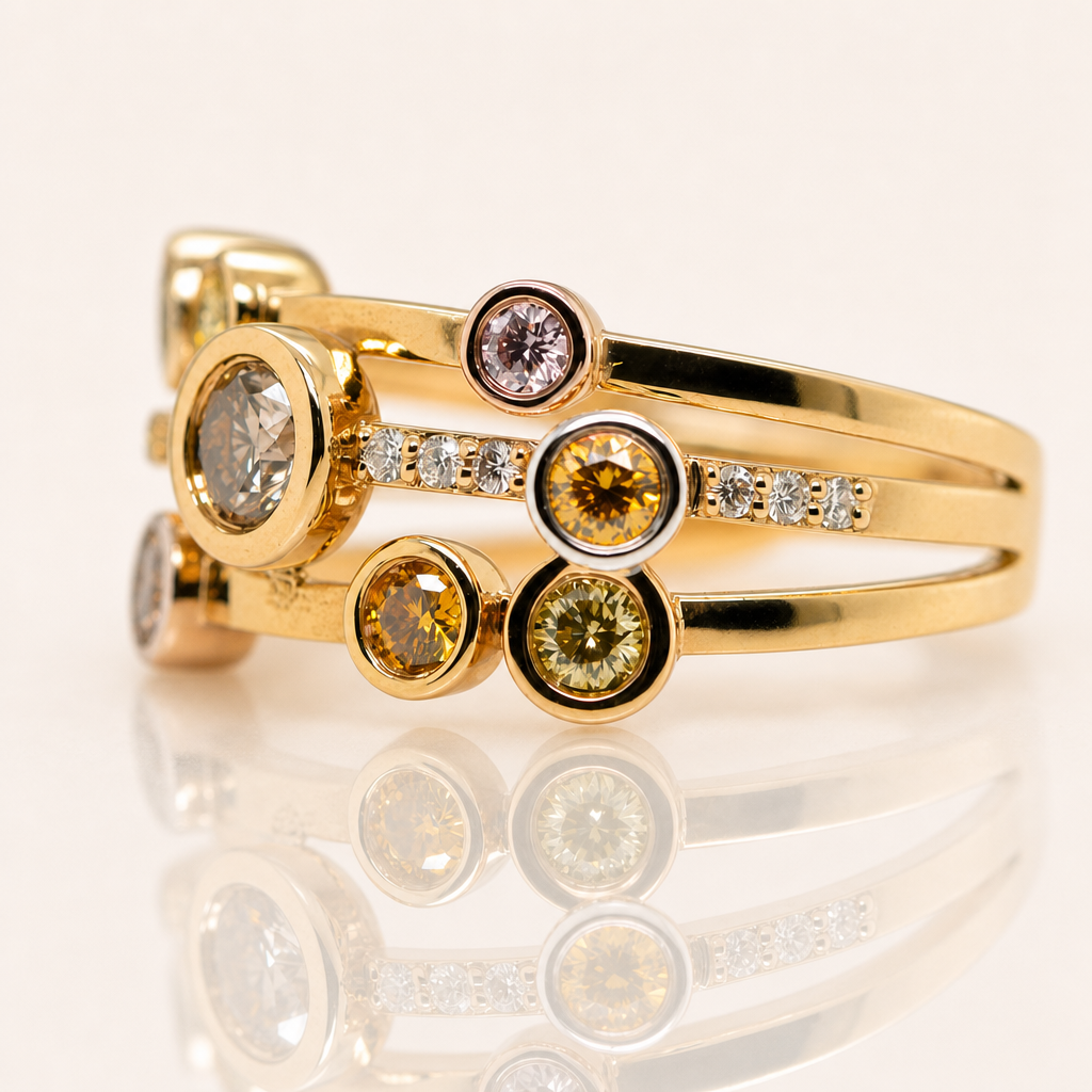 Natural Fancy Coloured Diamond Stacked Ring | Rio Tinto Certified | 18ct Yellow Gold