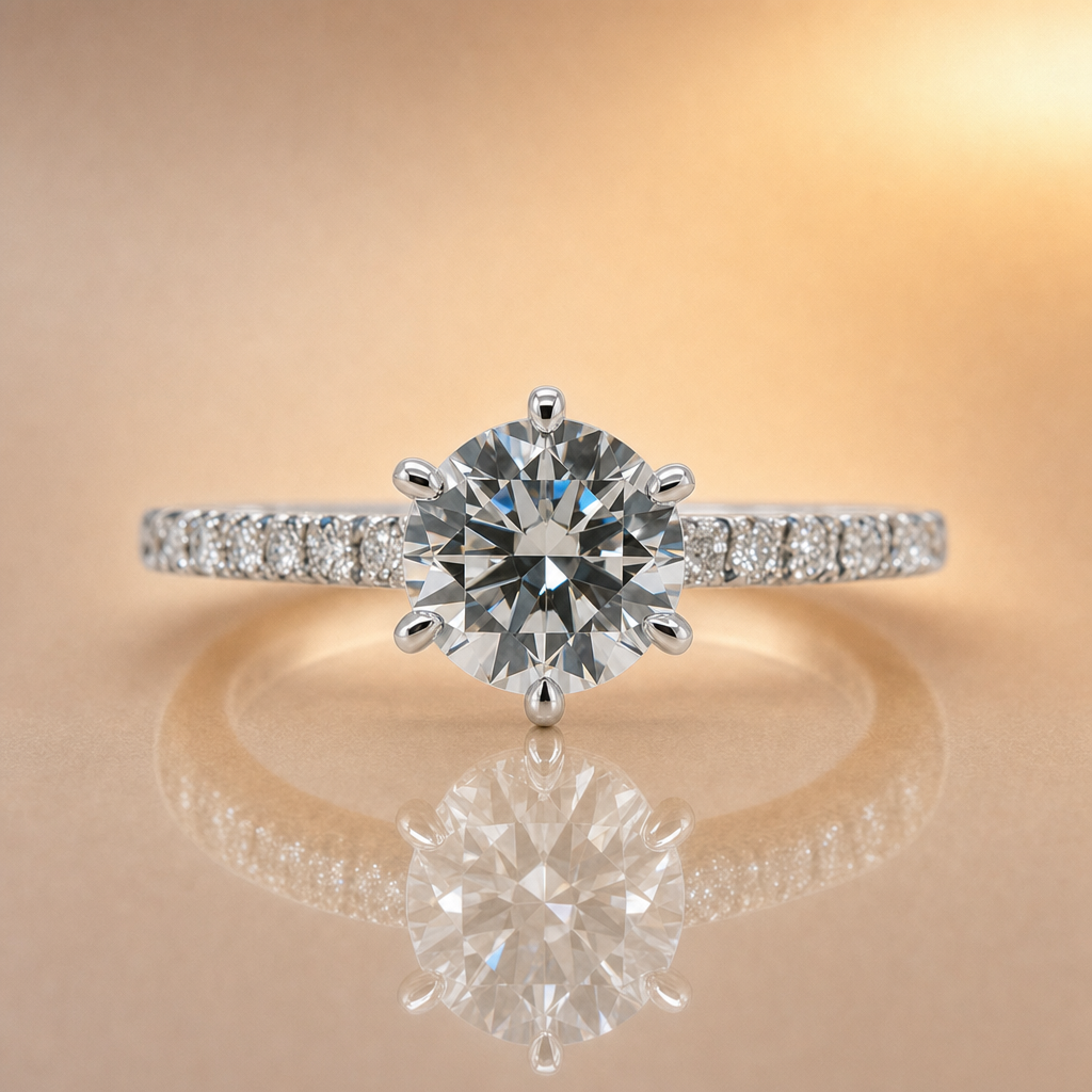 Dana | 1.50ct Round Brilliant Lab Grown Diamond Engagement Ring | Hidden Halo & Diamond Set Band | 18ct White Gold