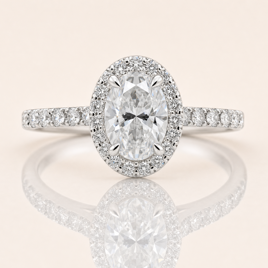Oval Halo Lab Grown Diamond Engagement Ring | 1.06ct | Diamond Set Band | 9ct White Gold
