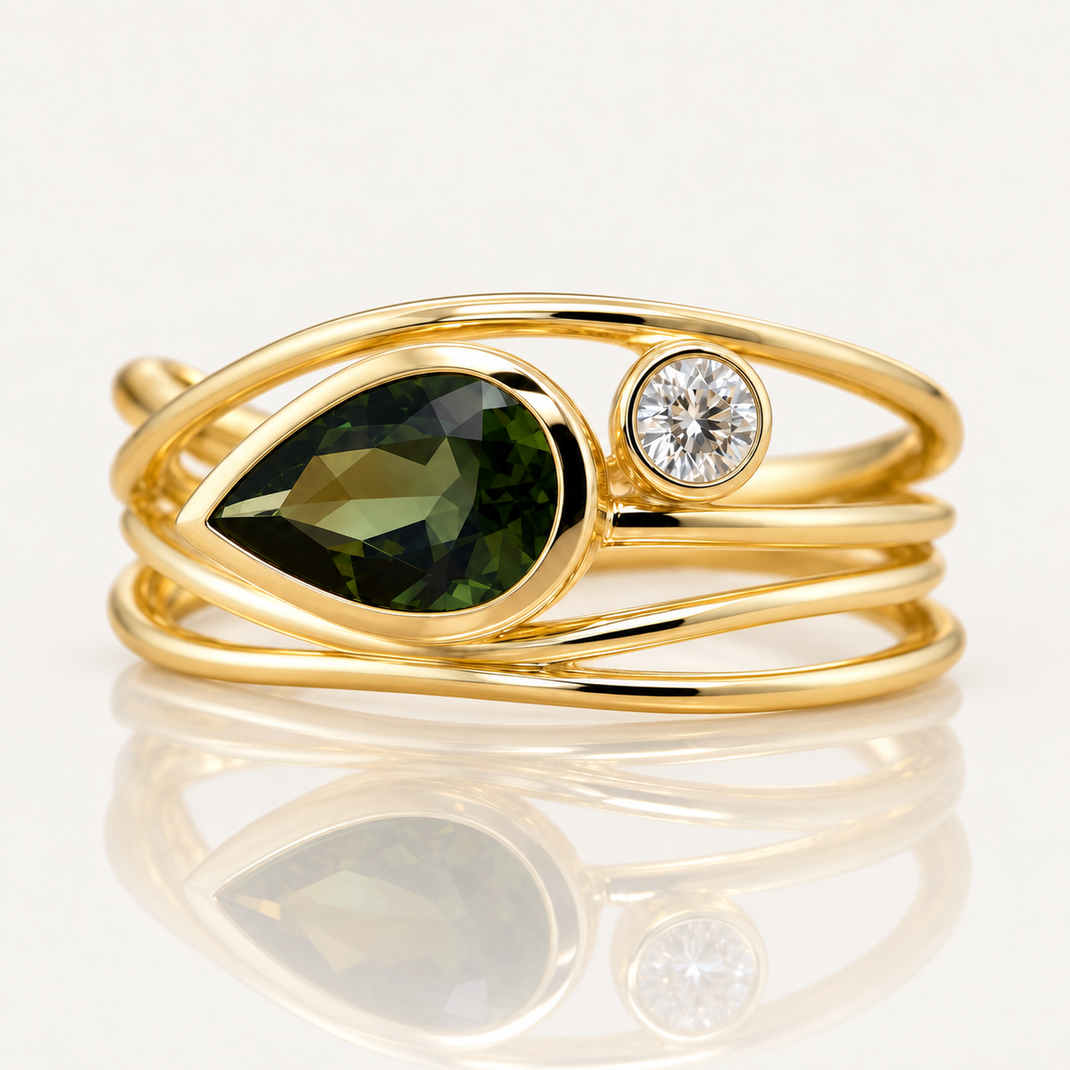 Nila | Green Tourmaline &am; Lab Grown Diamond Ring | 9ct Yellow Gold