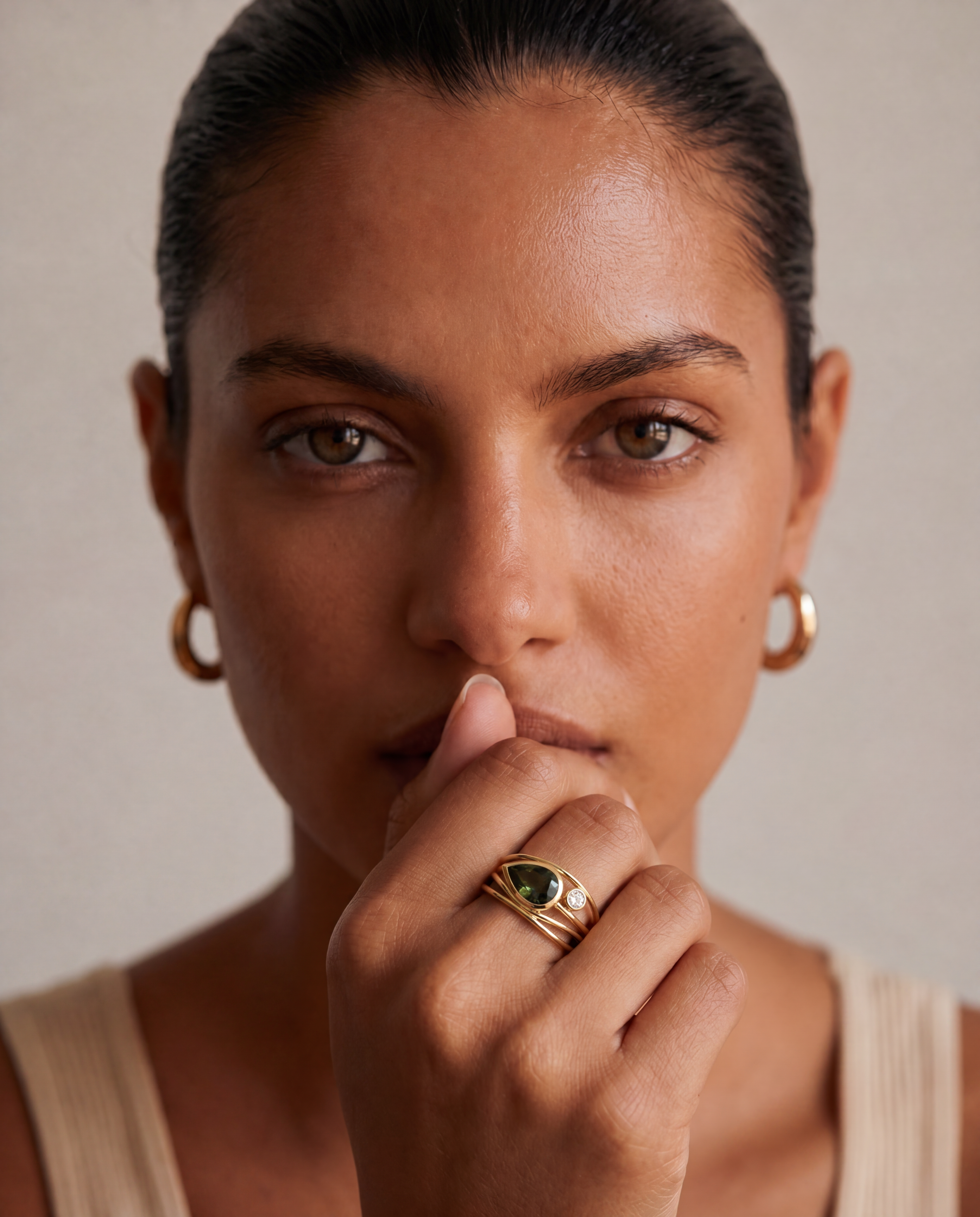 'NILA' GREEN TOURMALINE & LAB GROWN DIAMOND RING