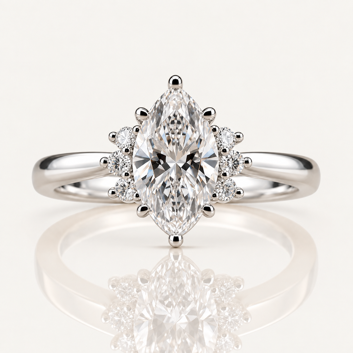 Noelle | 2.06ct Marquise Cut Lab Grown Diamond Engagement Ring | Diamond Cluster Shoulders | 18ct White Gold