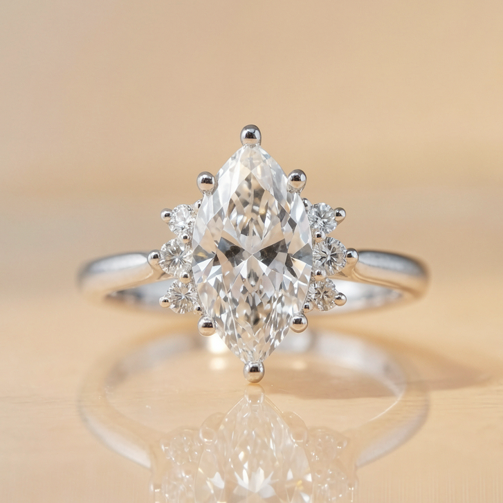 Noelle | 2.06ct Marquise Cut Lab Grown Diamond Engagement Ring | Diamond Cluster Shoulders | 18ct White Gold