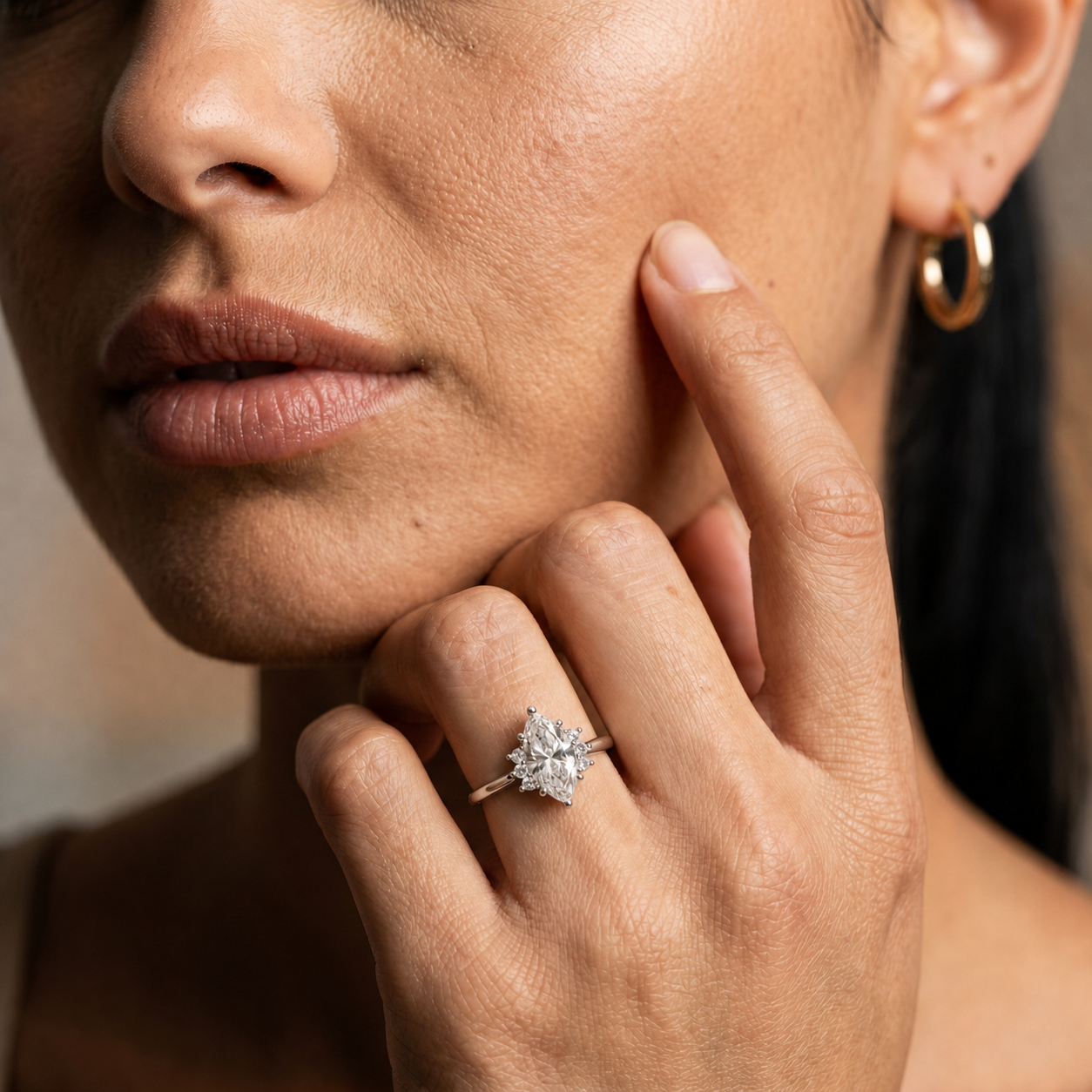 Noelle | 2.06ct Marquise Cut Lab Grown Diamond Engagement Ring | Diamond Cluster Shoulders | 18ct White Gold