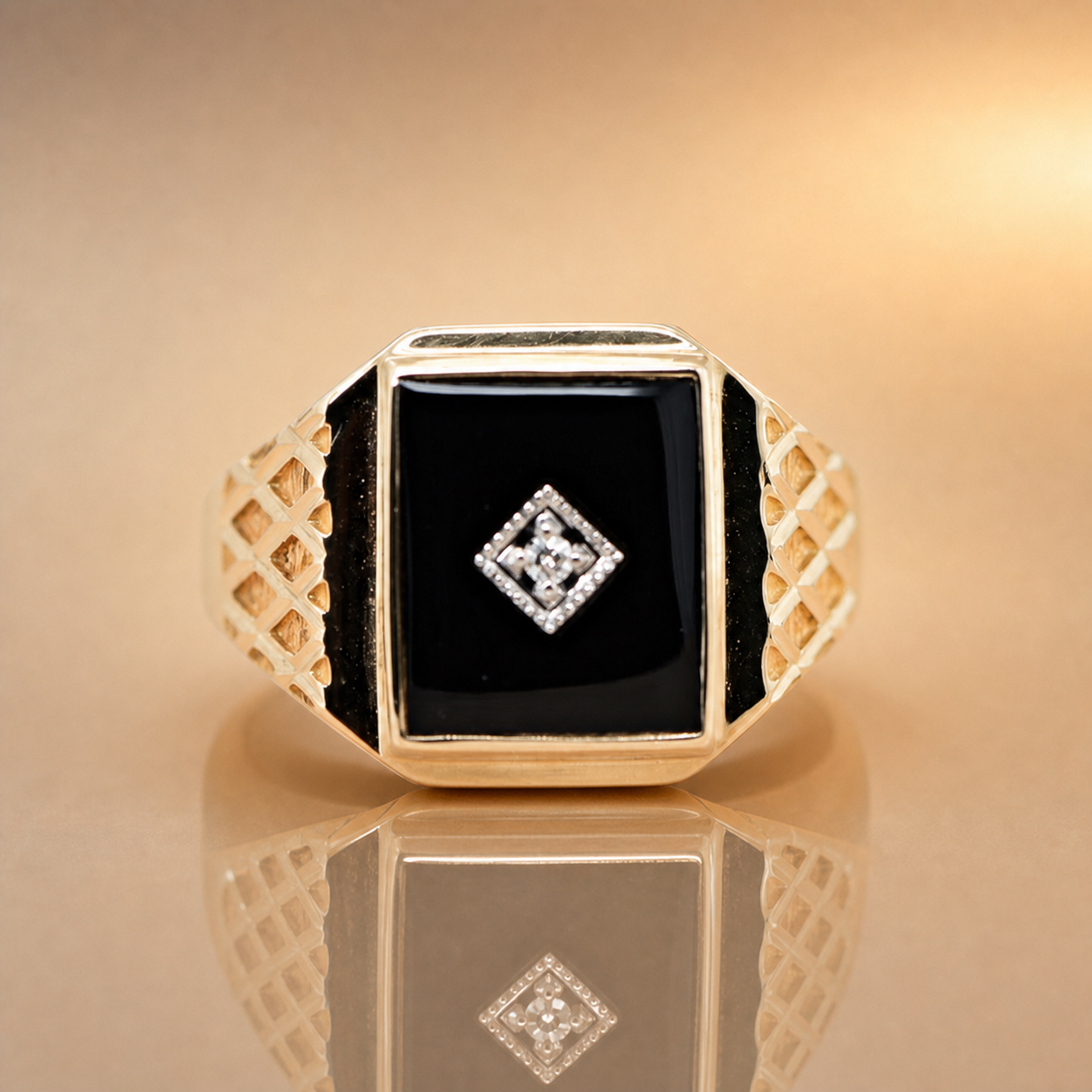 Onyx Diamond Set Signet Ring