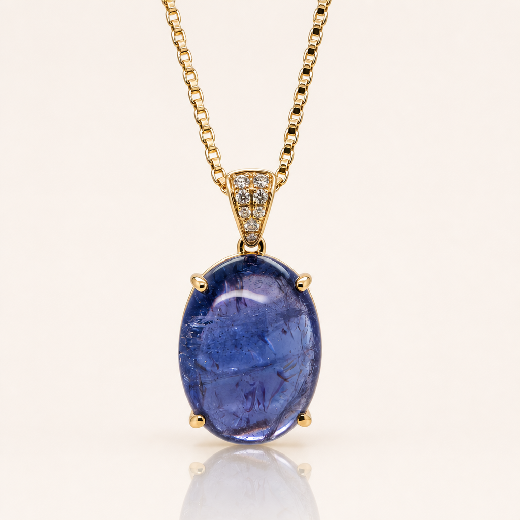 Oval Cabochon Tanzanite & Diamond Pendant | 18ct Yellow Gold | Exclusively Paton's Place