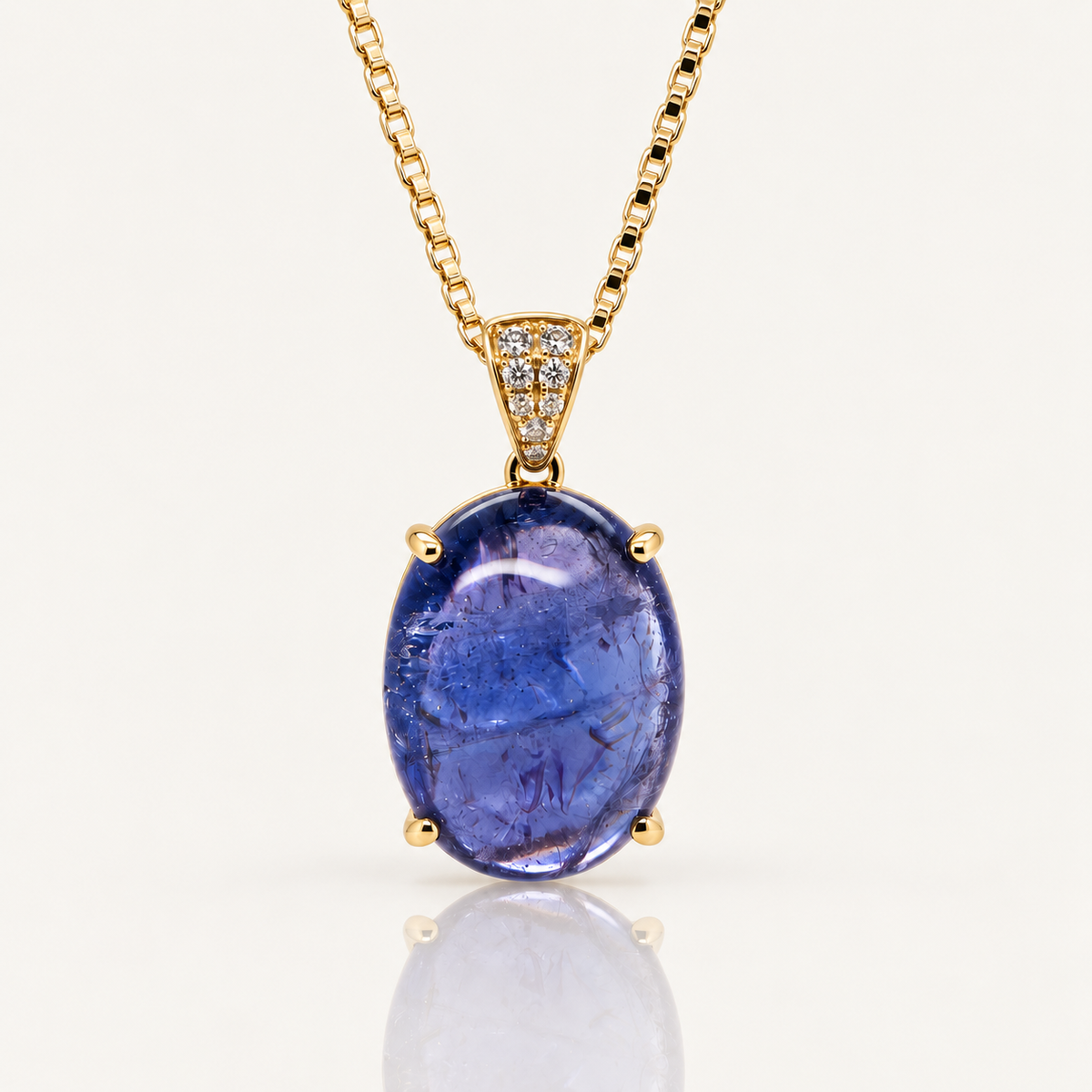 Oval Cabochon Tanzanite & Diamond Pendant | 18ct Yellow Gold | Exclusively Paton's Place