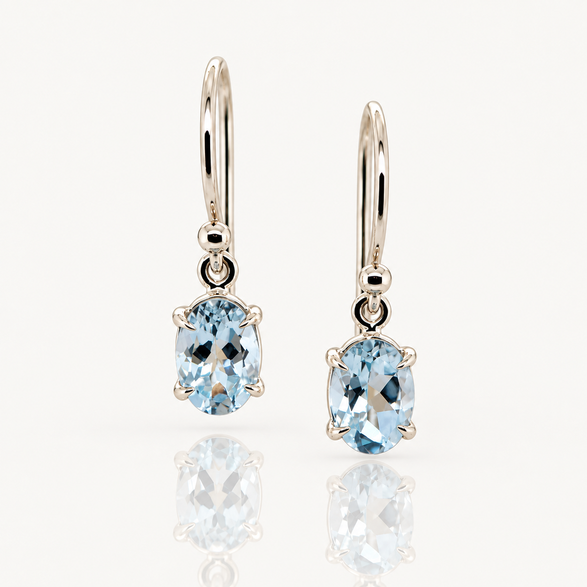 Oval Aquamarine Drop Earrings | 9ct Yellow Gold