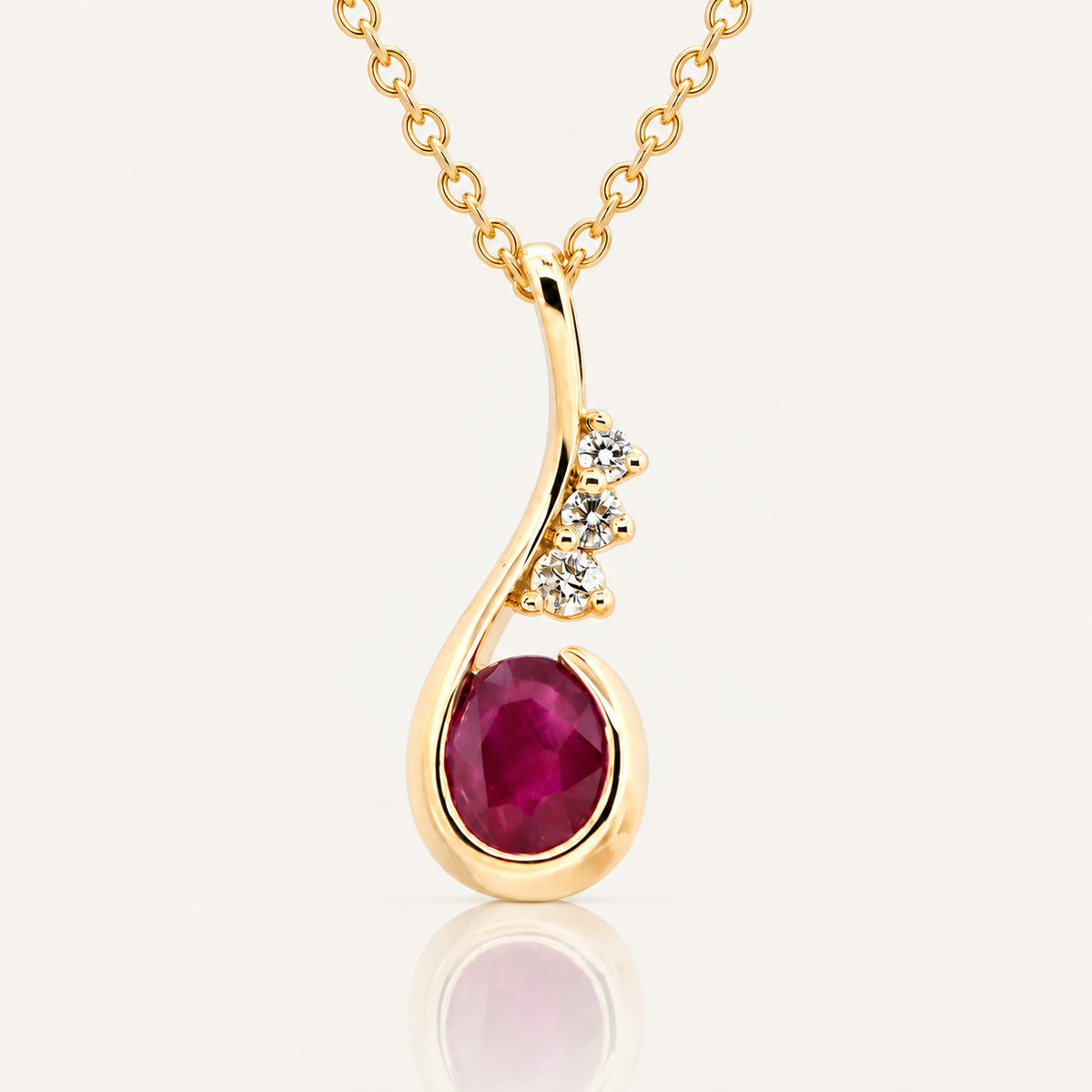 Oval Ruby & Diamond Pendant | 9ct Yellow Gold