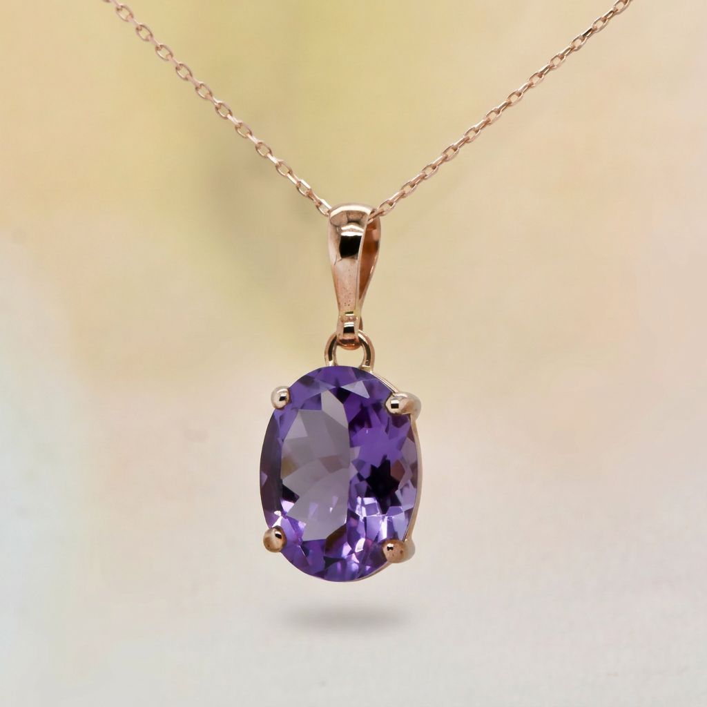 9ct RG oval Cut Amethyst Pendant on chain