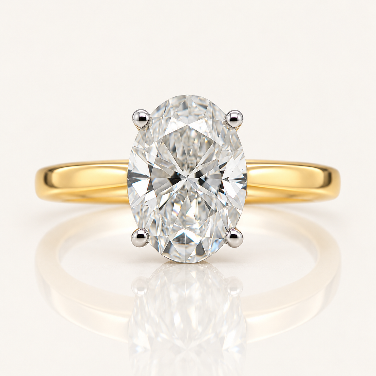 Dylan | 4.01ct Oval Cut Lab Grown Diamond Solitaire Engagement Ring | Hidden Halo | 18ct Yellow & White Gold