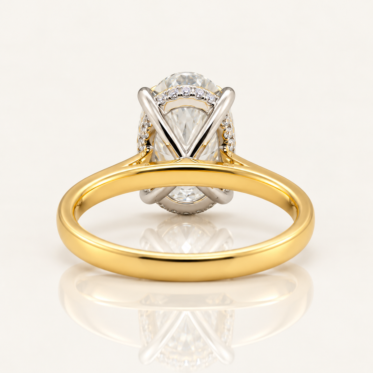 Dylan | 4.01ct Oval Cut Lab Grown Diamond Solitaire Engagement Ring | Hidden Halo | 18ct Yellow & White Gold