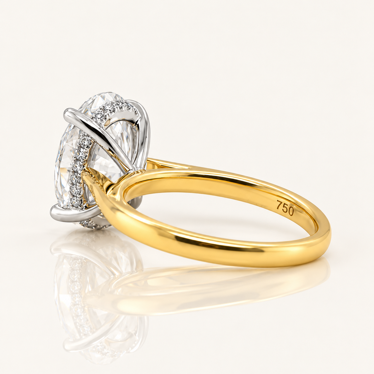 Dylan | 4.01ct Oval Cut Lab Grown Diamond Solitaire Engagement Ring | Hidden Halo | 18ct Yellow & White Gold