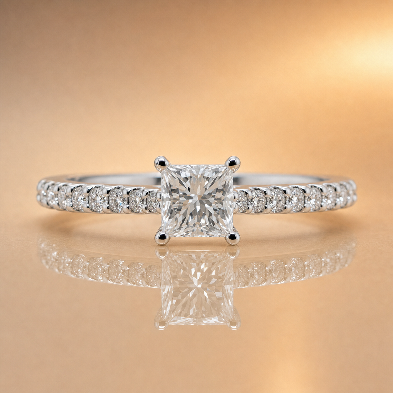 Paige | 0.52ct Princess Cut Lab Grown Diamond Solitaire Engagement Ring | Diamond Band | 18ct White Gold