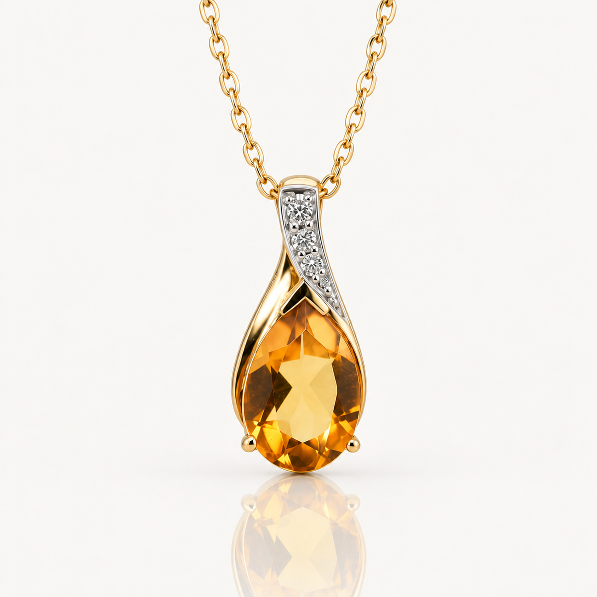 Pear Citrine & Diamond Pendant | 9ct Yellow Gold