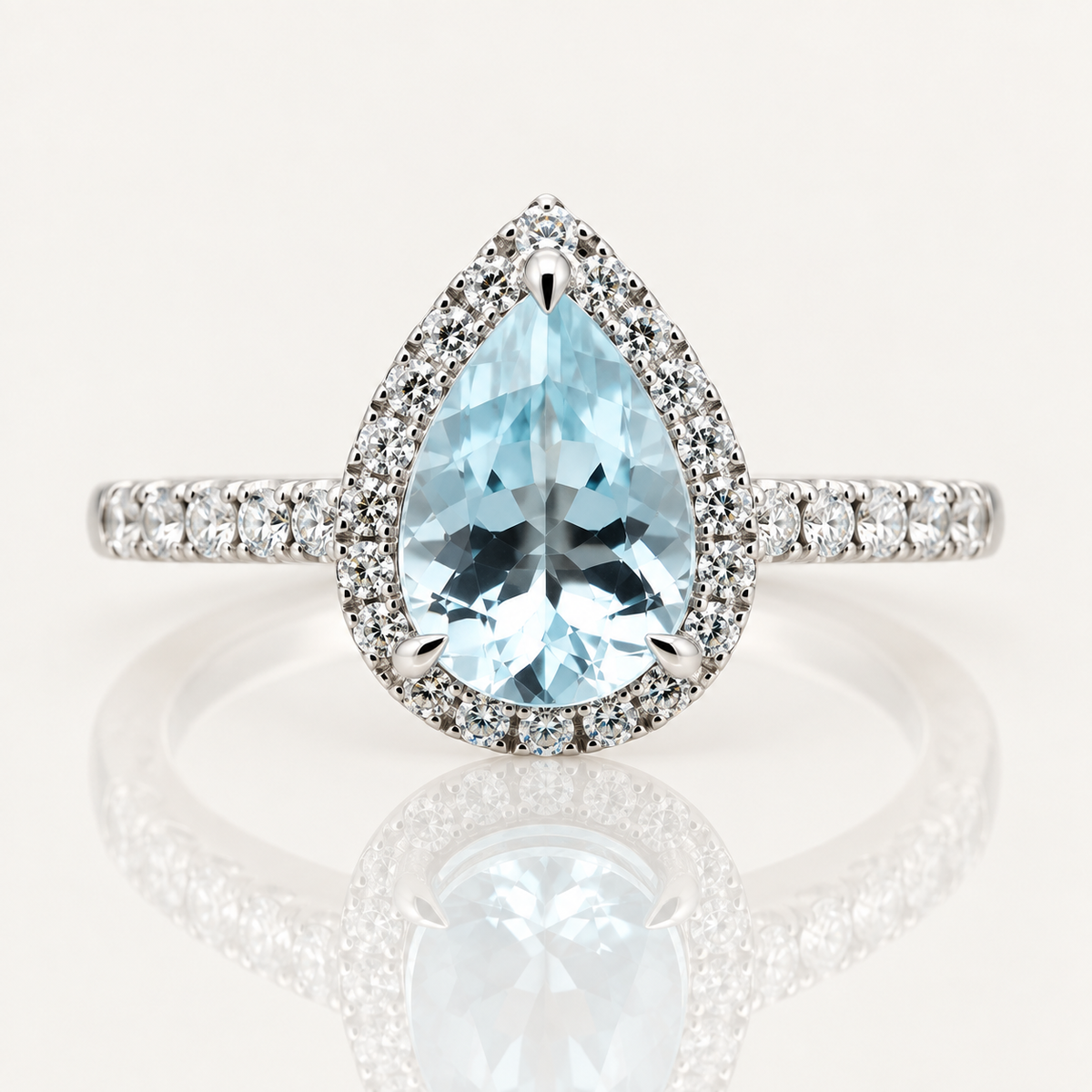 Pear Cut Aquamarine & Diamond Ring | 9ct White Gold