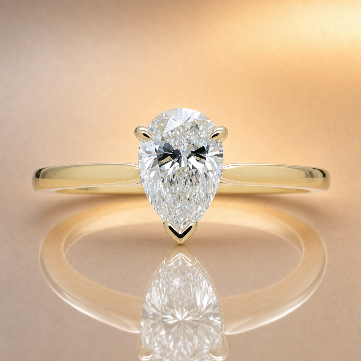 Pear Cut Lab Grown Diamond Solitaire Ring | 1.04ct | 9ct Yellow Gold