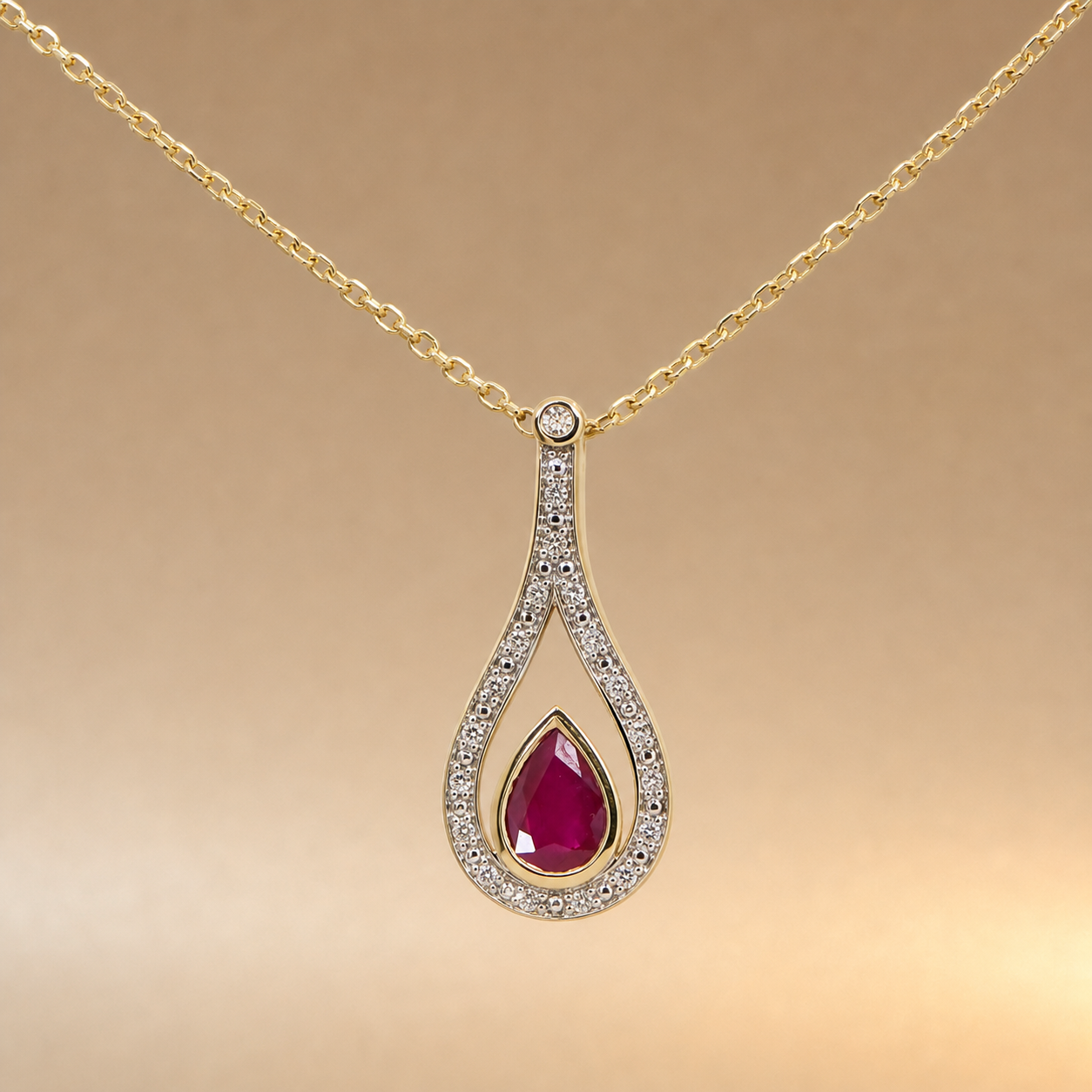 Pear Ruby & Diamond Pendant