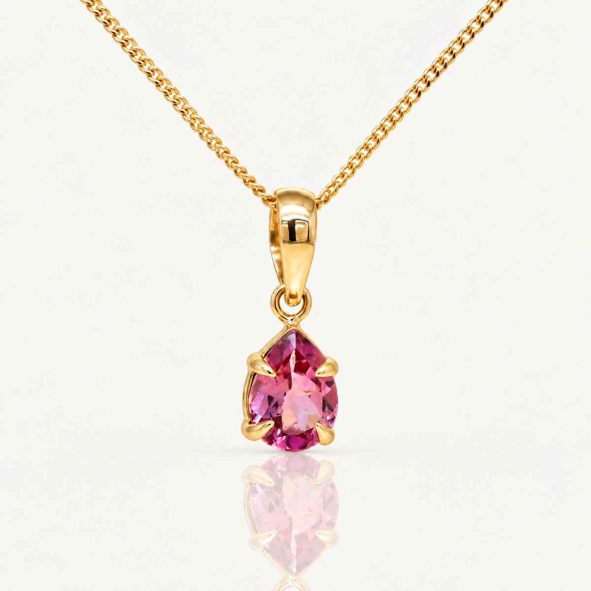Pear Pink Tourmaline Pendant | 9ct Yellow Gold