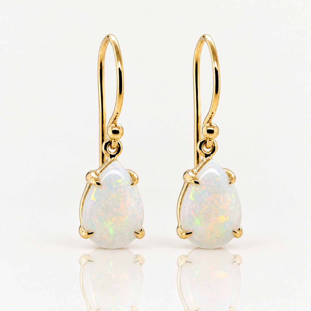 Pear White Opal Drop Earrings | 9ct Yellow Gold