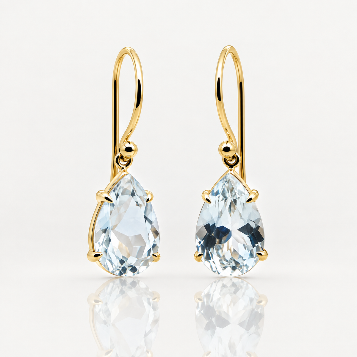 Pear White Topaz Drop Earrings | 9ct Yellow Gold