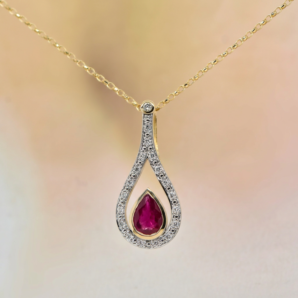 Pear Ruby & Diamond Pendant