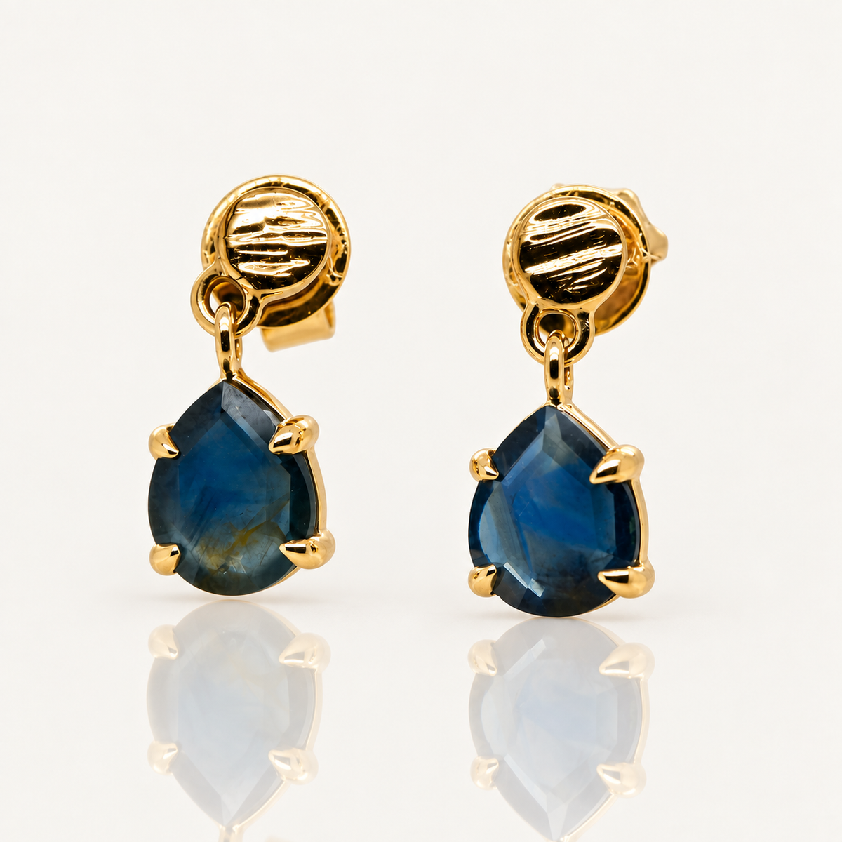 Pear Australian Sapphire Drop Earrings | 9ct Yellow Gold