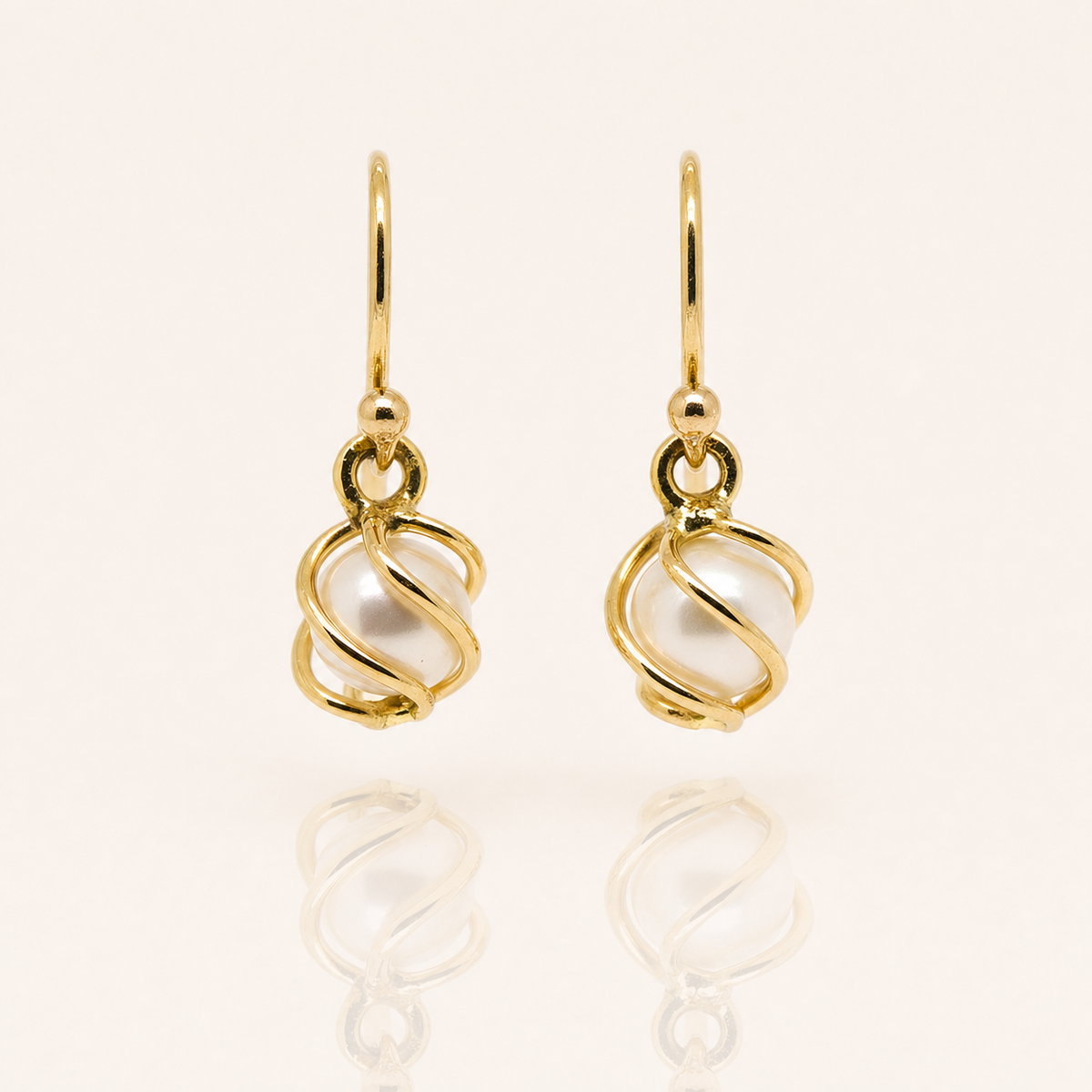 Freshwater Pearl Cage Drop Earrings | 9ct Yellow Gold
