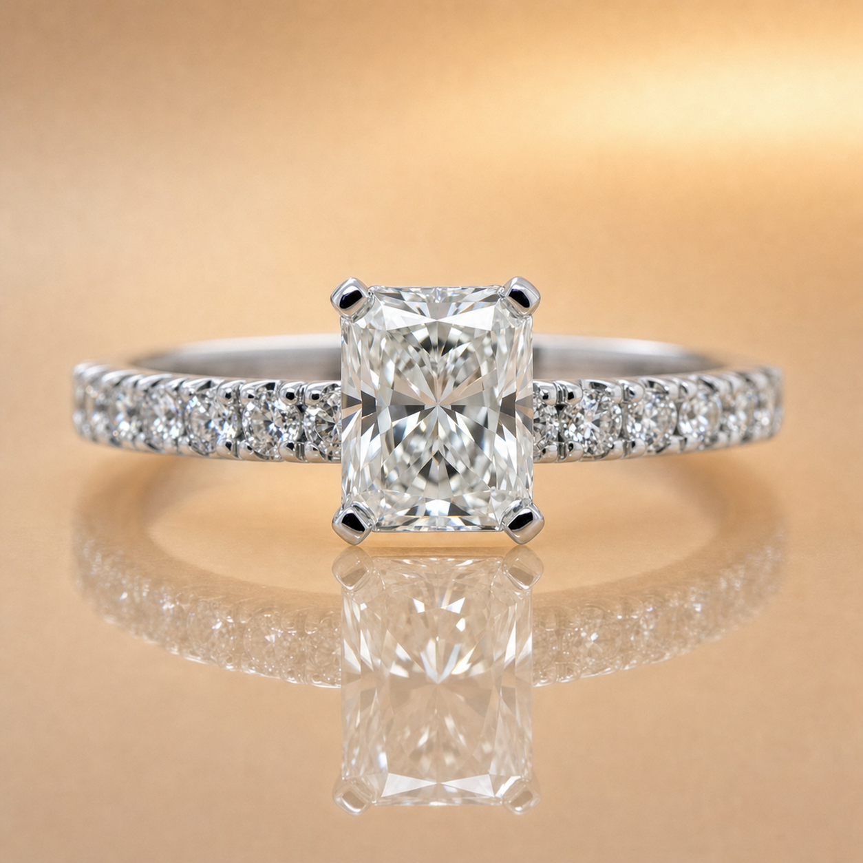 Penny | 1.01ct Radiant Cut Natural Diamond Engagement Ring | Hidden Halo & Diamond Band | 18ct White Gold