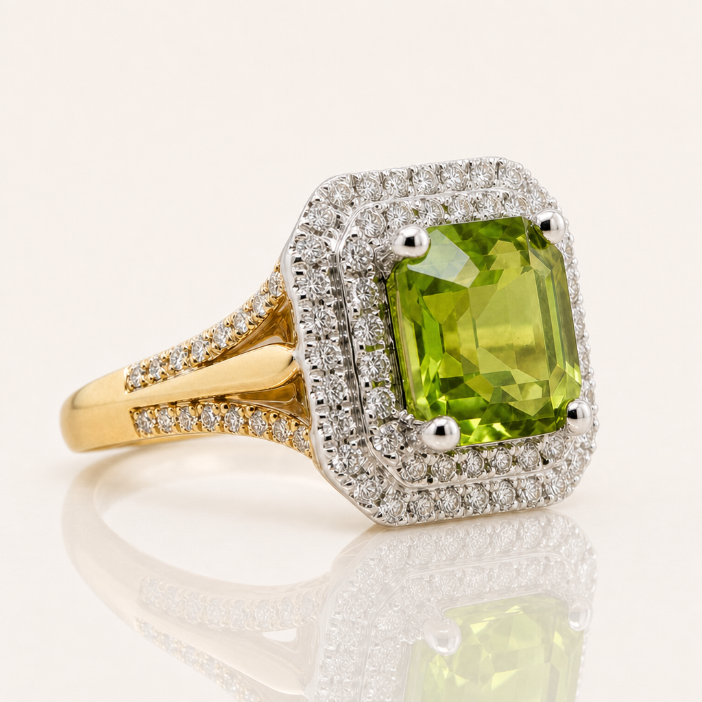 Peridot Double Halo Ring | 9ct Yellow & White Gold | Exclusively Paton's Place