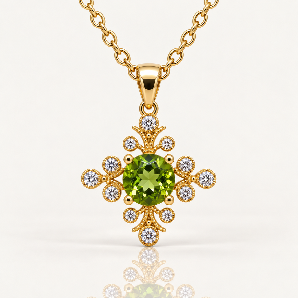 Peridot & Diamond Pendant | 9ct Yellow Gold