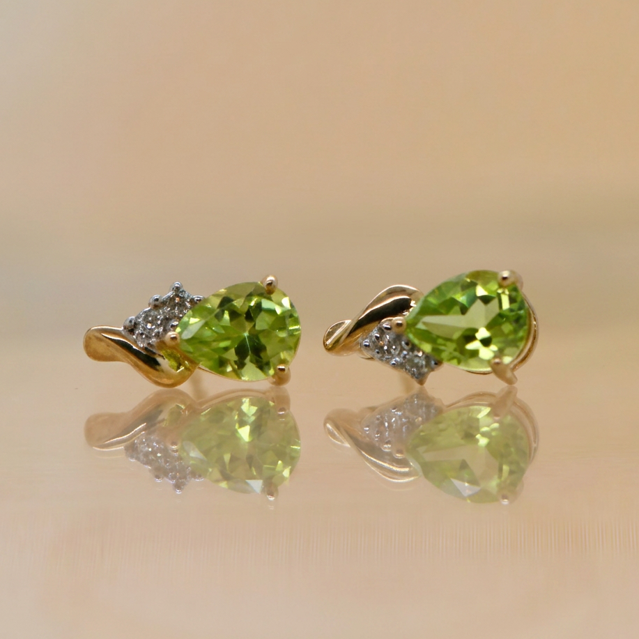 Peridot & Diamond Stud Earrings