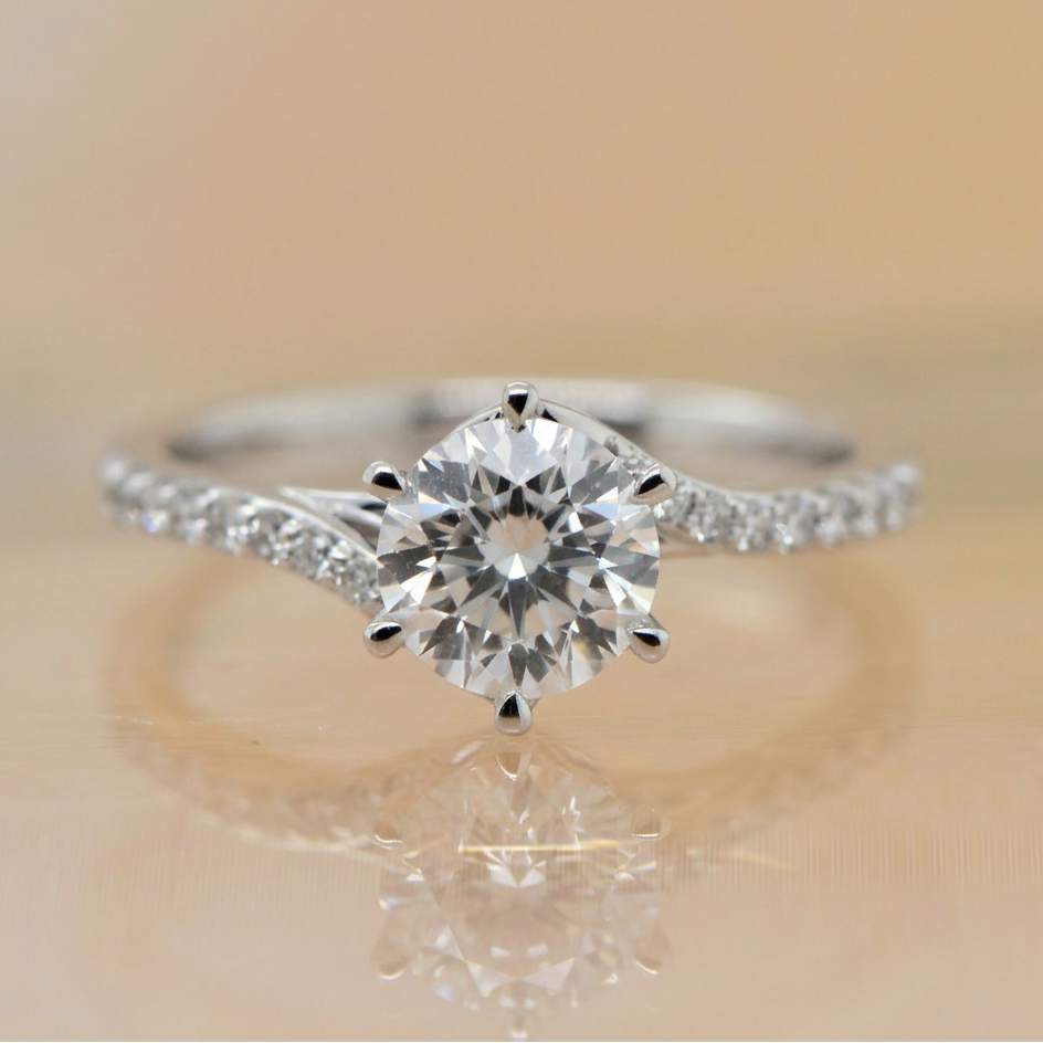 Peyton | 2.01ct Round Brilliant Cut Lab Grown Diamond Engagement Ring | Twisted Diamond Band | 18ct White Gold