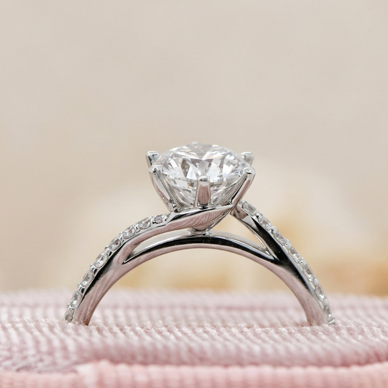 Peyton | 2.01ct Round Brilliant Cut Lab Grown Diamond Engagement Ring | Twisted Diamond Band | 18ct White Gold