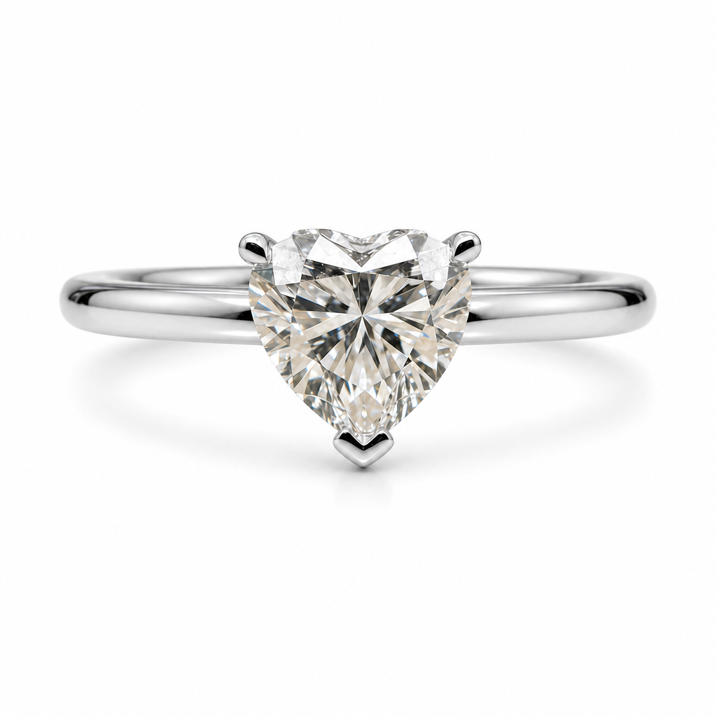 Poppy | 1.01ct Heart Cut Lab Grown Diamond Solitaire Engagement Ring | Hidden Halo | 18ct White Gold