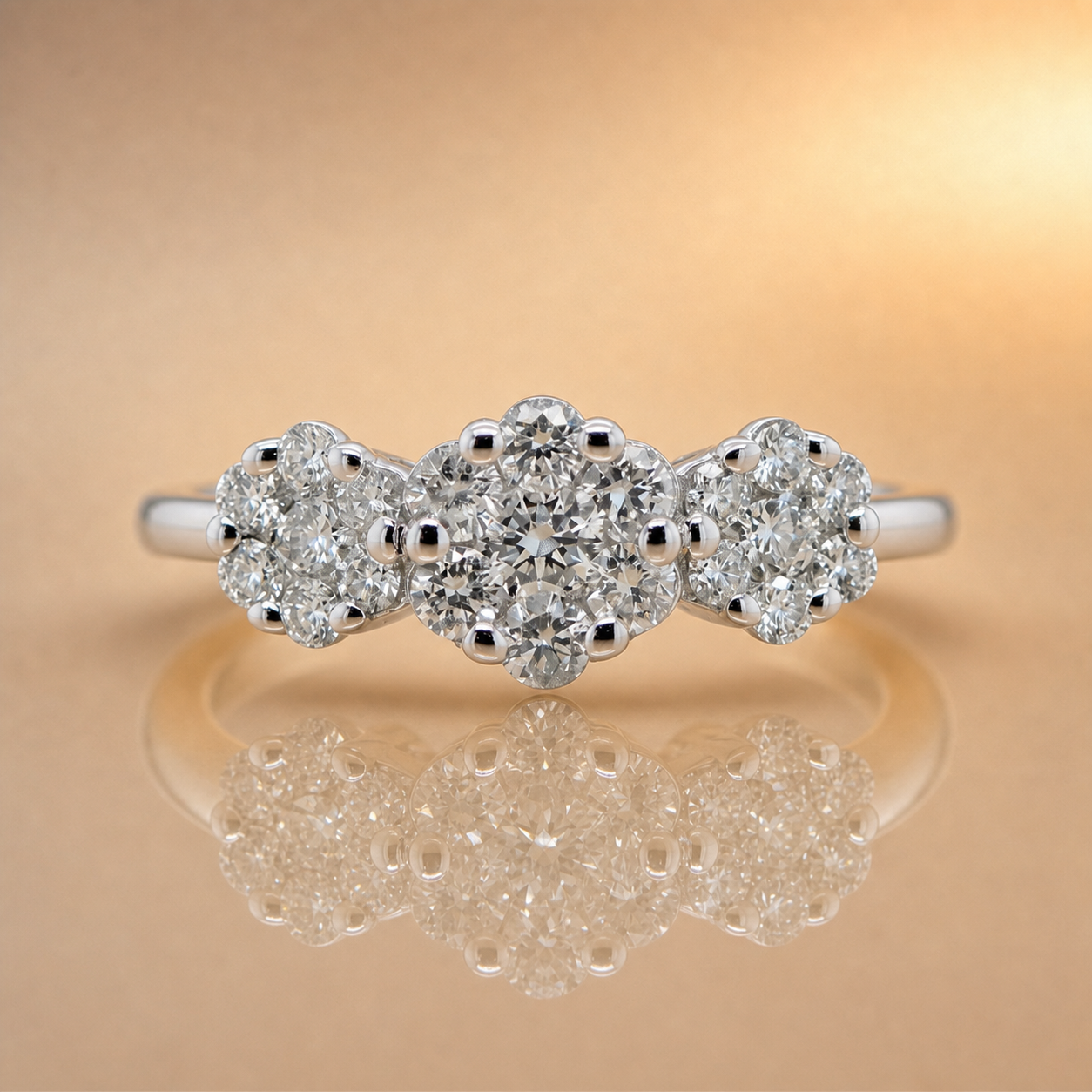 Posie | Triple Cluster Natural Diamond Dress Ring | 9ct White Gold