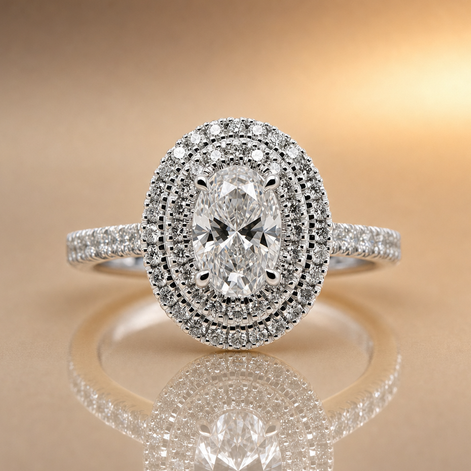 Prue | 1.01ct Oval Lab Grown Diamond Double Halo | 18ct White Gold