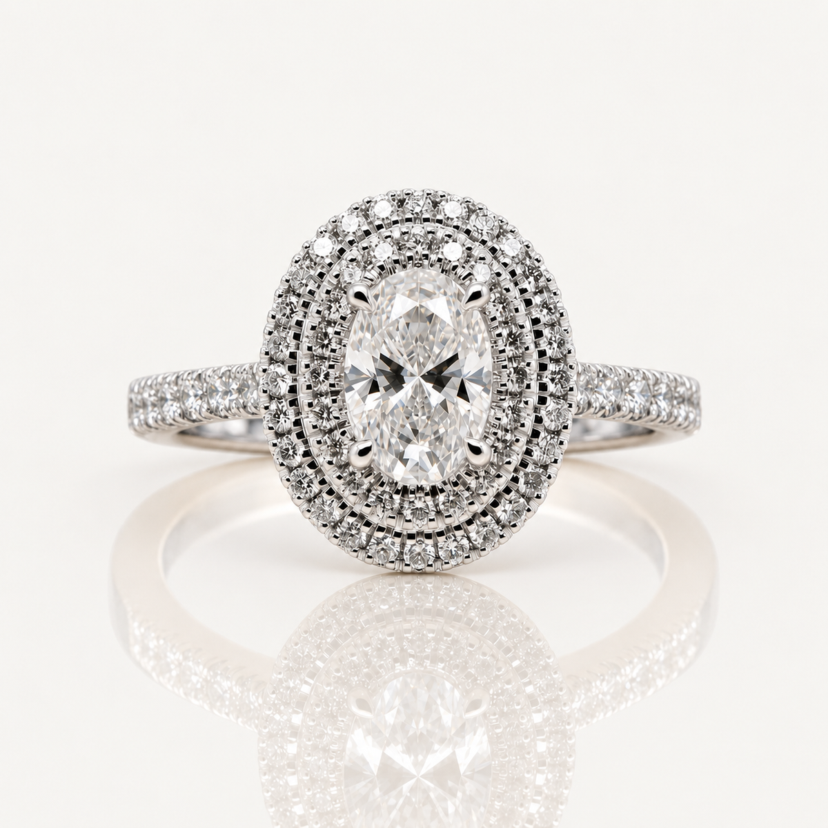 Prue | 1.01ct Oval Lab Grown Diamond Double Halo | 18ct White Gold