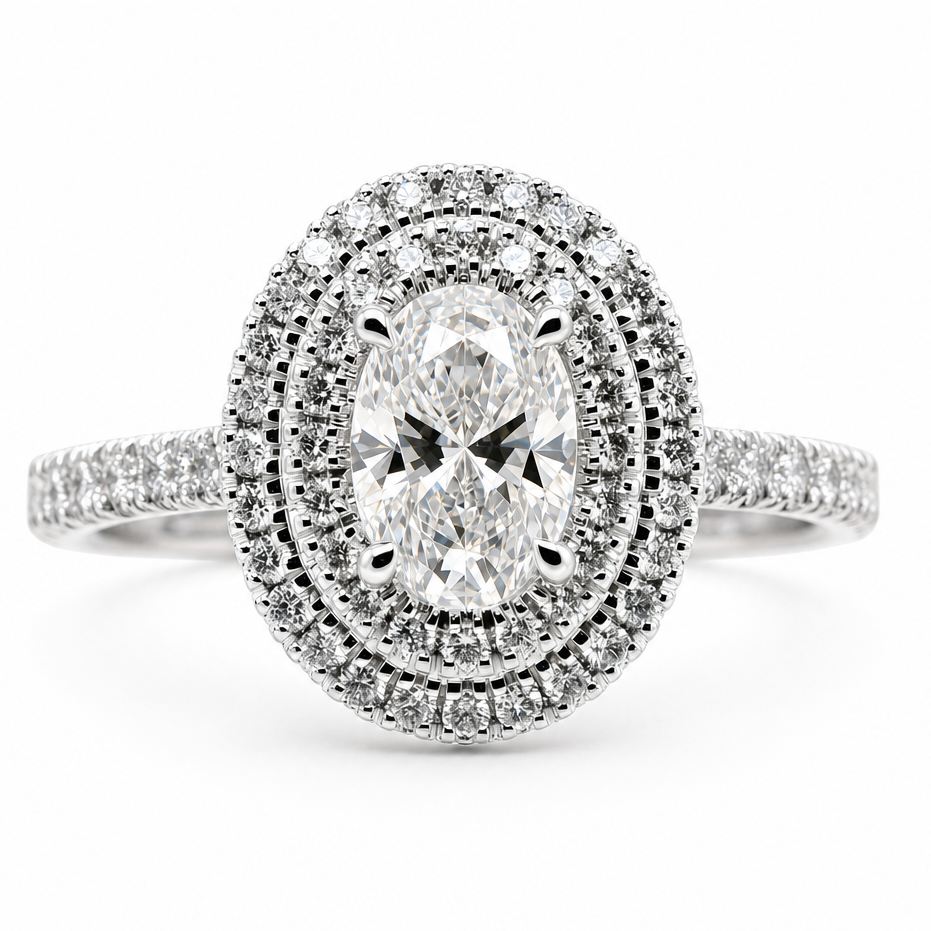 Prue | 1.01ct Oval Lab Grown Diamond Double Halo | 18ct White Gold