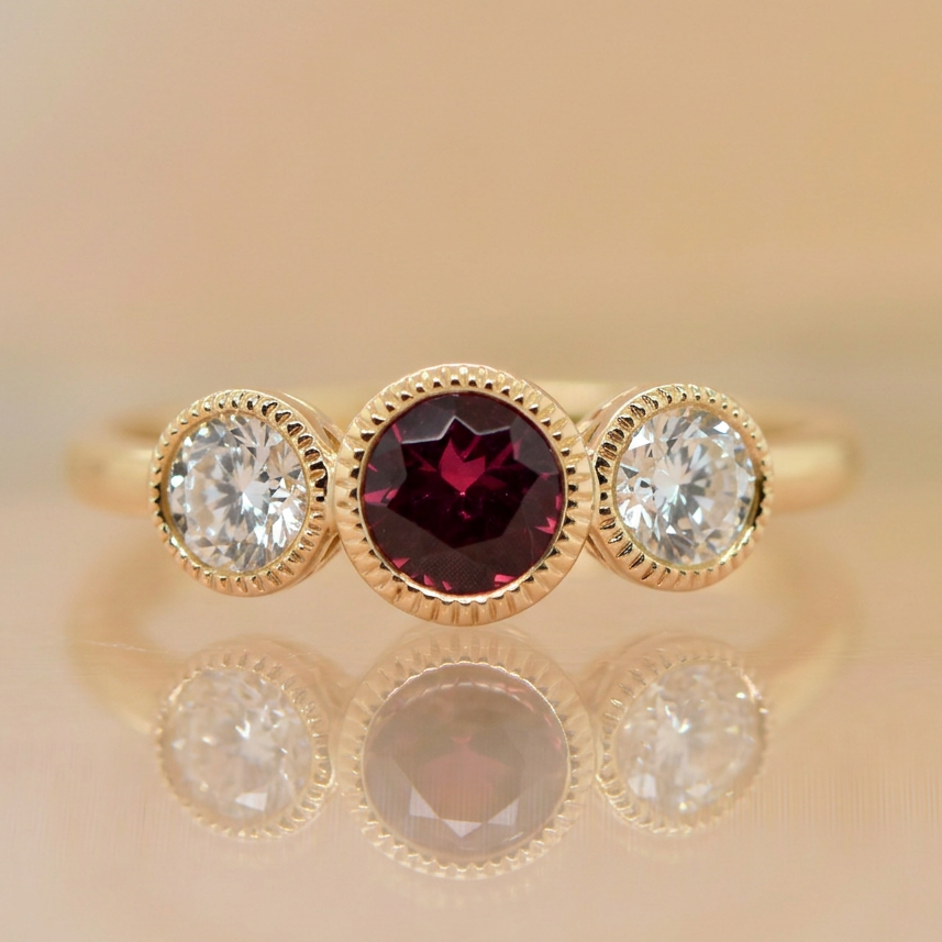 9ct Rhodalite Garnet & Lab Grown Diamond Ring