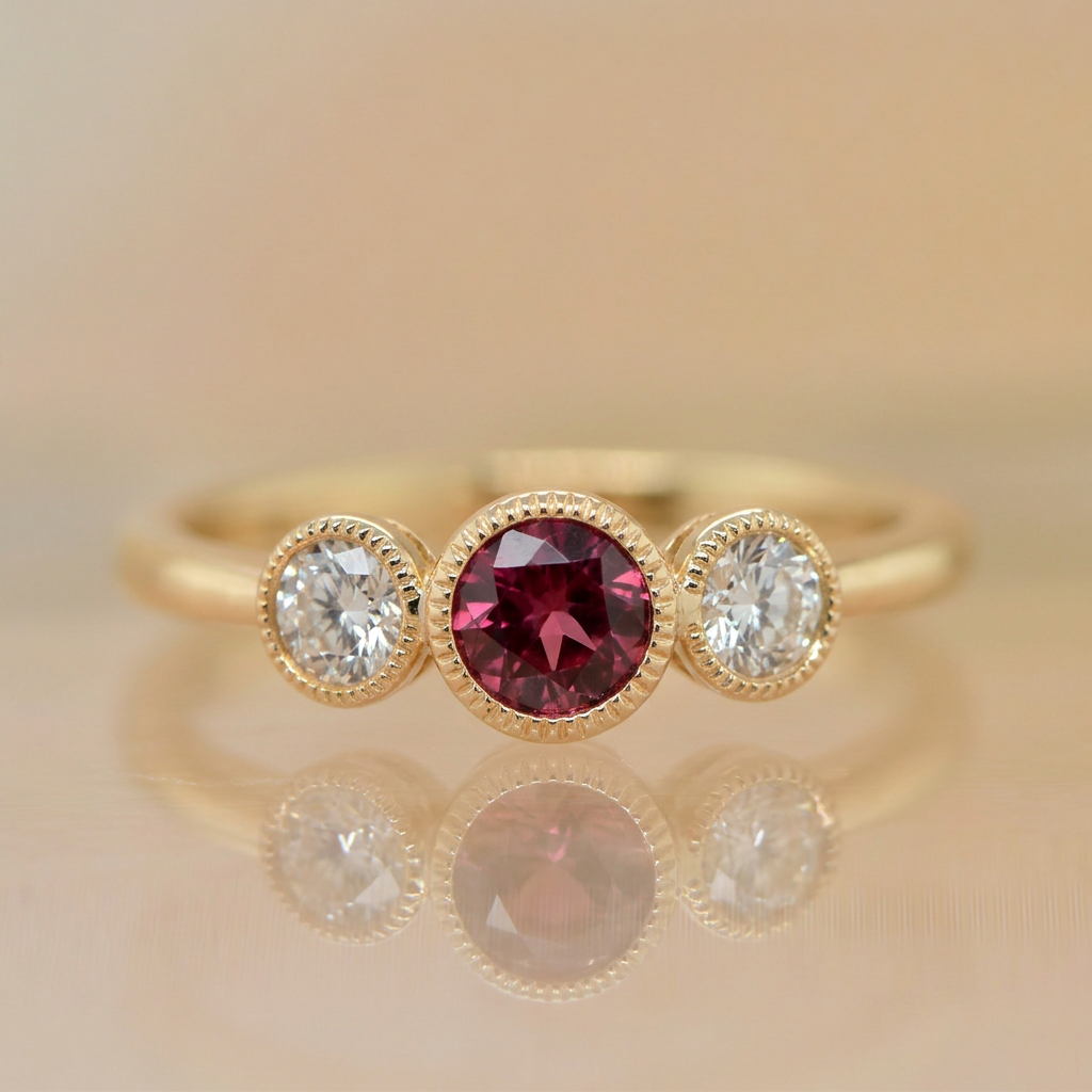 9ct Rhodalite Garnet & Lab Grown Diamond Ring